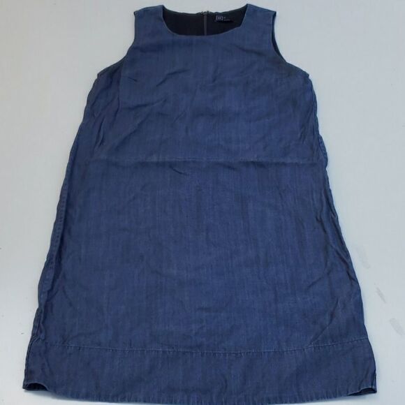 XS GAP SHIMMER CHAMBRAY blue sleeveless preppy SHIFT SHEATH DRESS extra small - Picture 2 of 8
